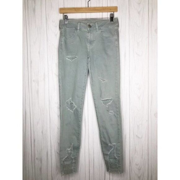 AMERICAN EAGLE Seafoam Destroyed Skinny Jeans - Picture 2 of 7
